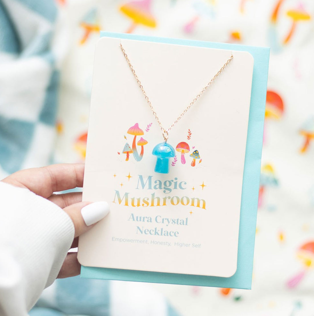 Blue Crystal Mushroom Greetings Card