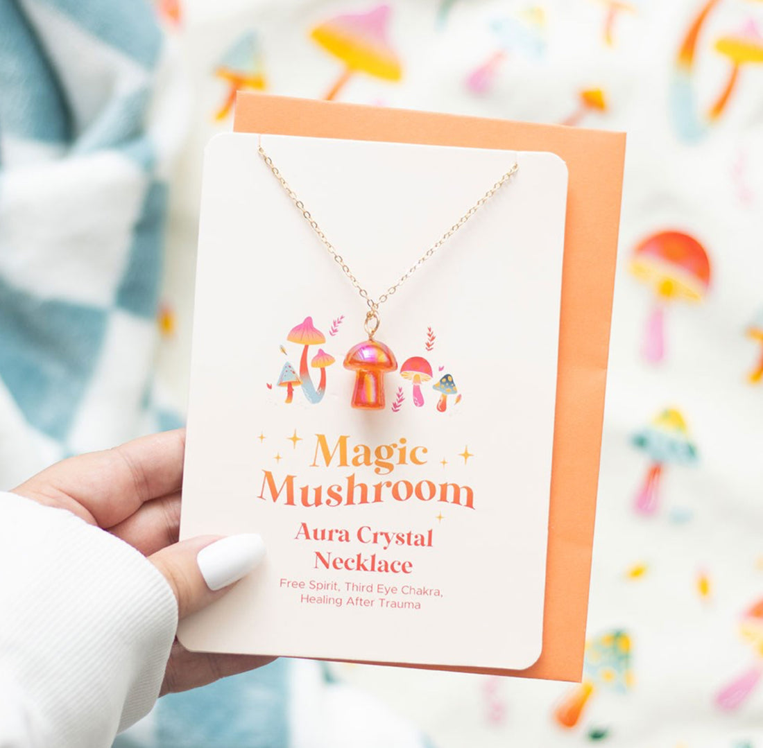 Orange Crystal Mushroom Greetings Card