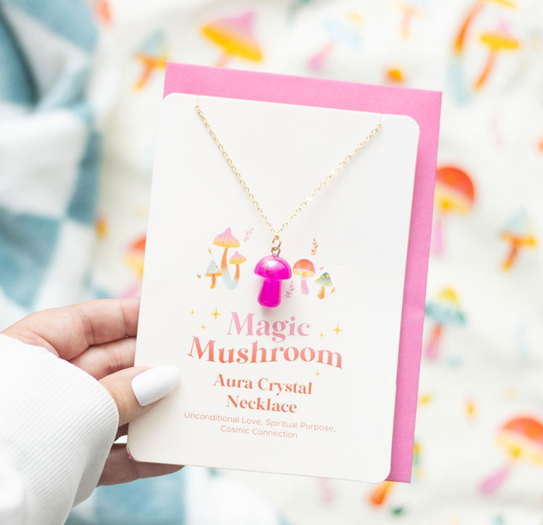 Pink Crystal Mushroom Greetings Card